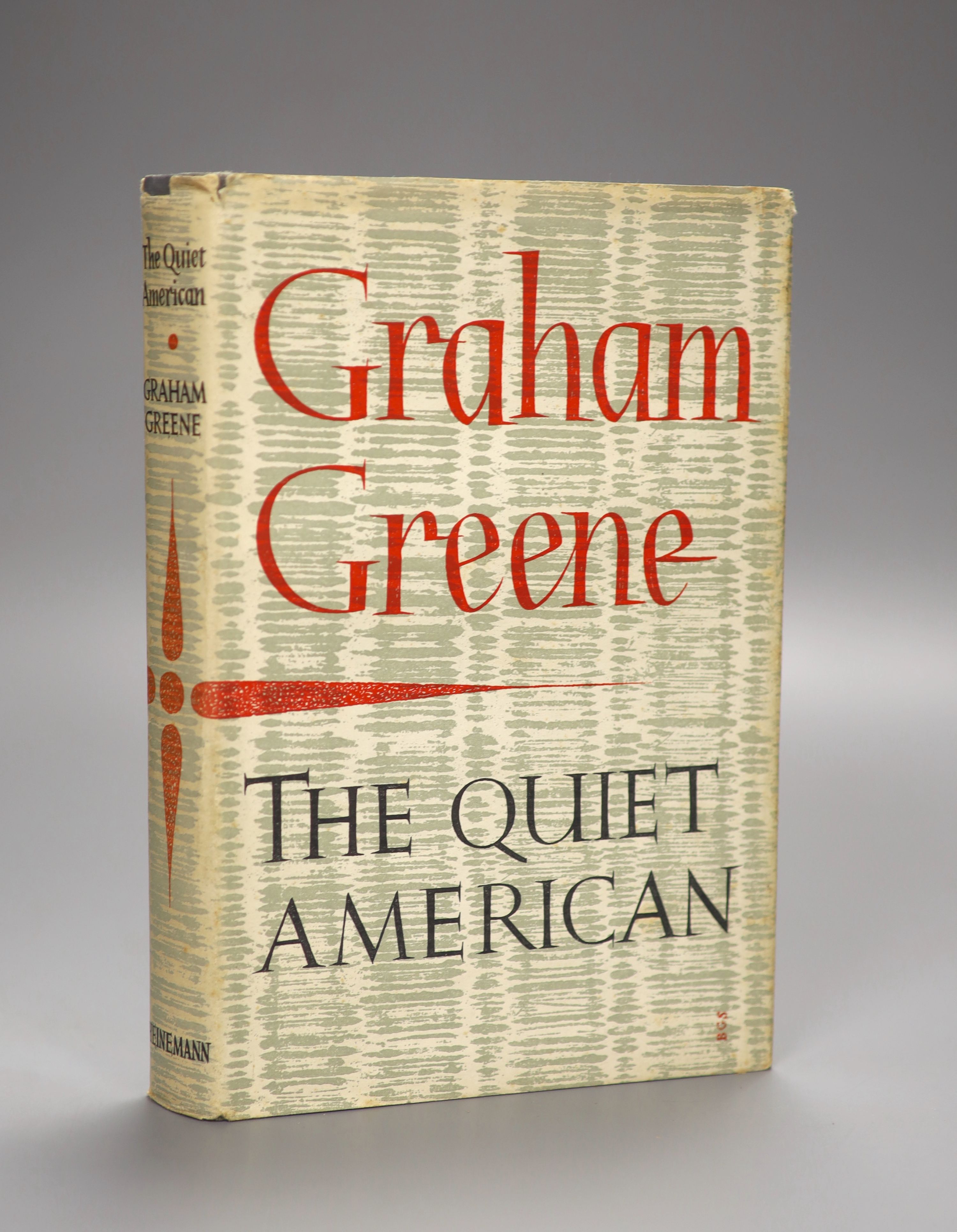 Greene, Graham - The Quiet American, 1st edition, original blue cloth, in unclipped d/j, chipped at head of spine, rear panel spotted, William Heinemann, London, 1955